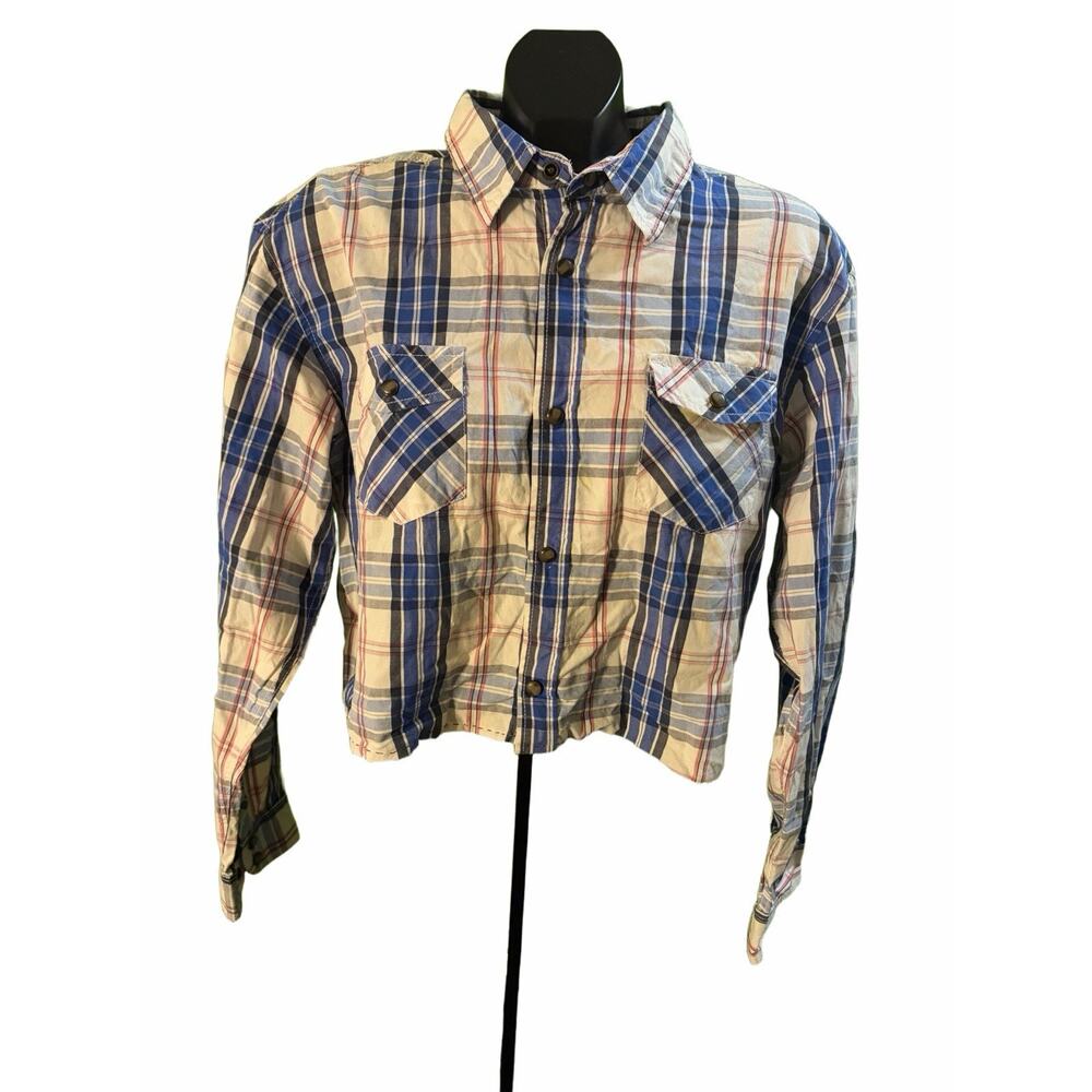 U.S. Expedition Plaid Western Shirt Men’s XL Cropped Distressed Pearl Snap